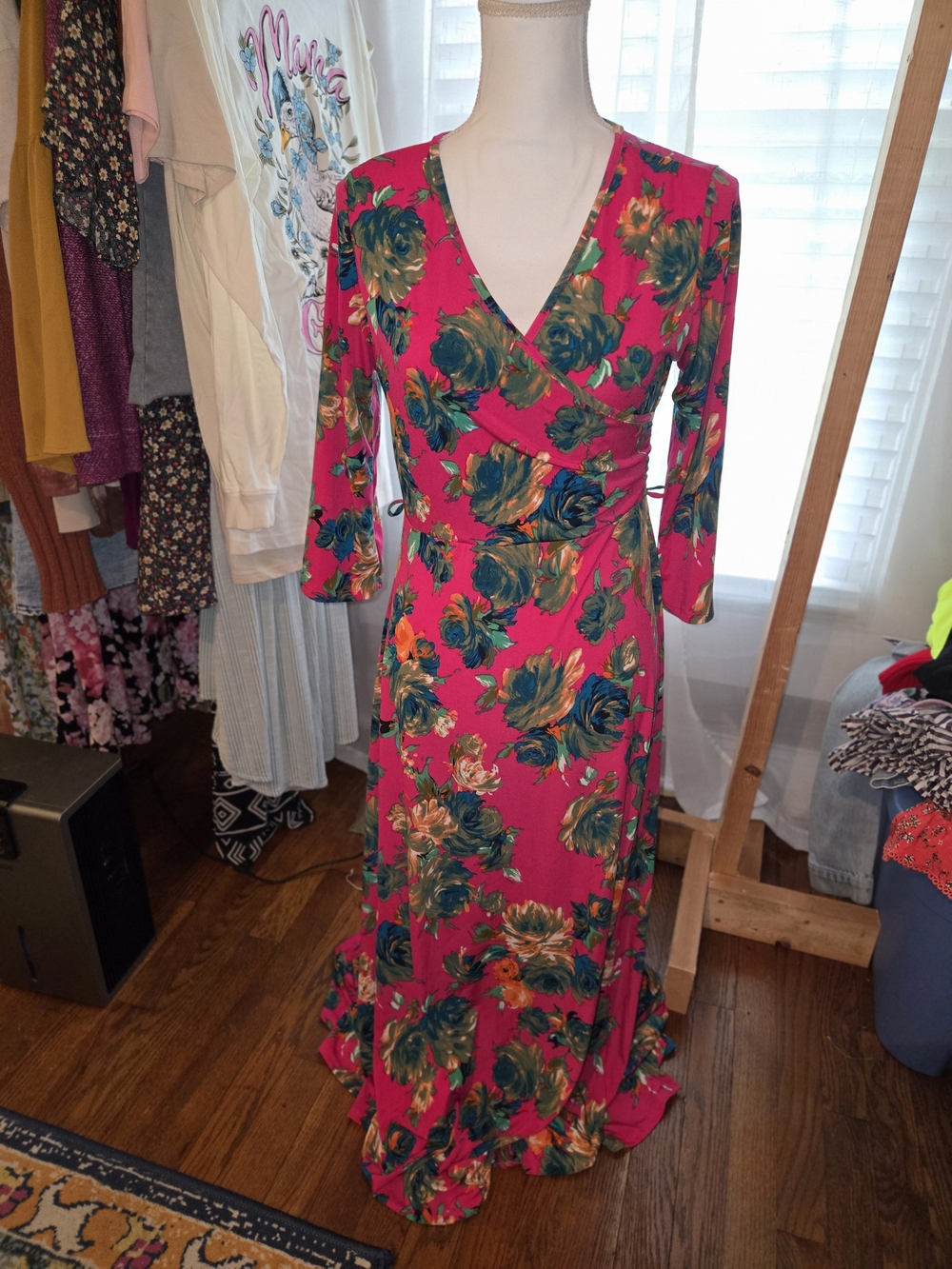 Pinkblush Hot Pink Floral Wrap Maxi Dress